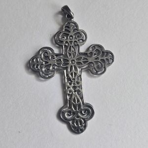 Intricate Silver Cross Pendant Charm